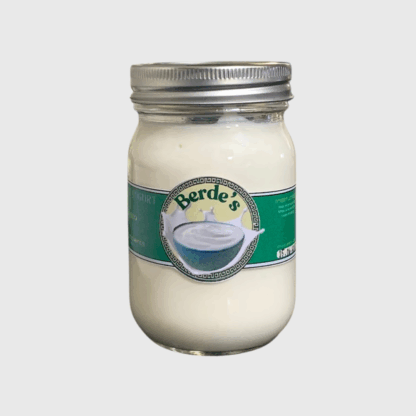 Plain Greek yogurt in a 350g mason jar