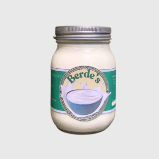 Unsweetened plain Greek yogurt in a 480g mason jar