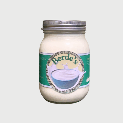 Unsweetened plain Greek yogurt in a 480g mason jar